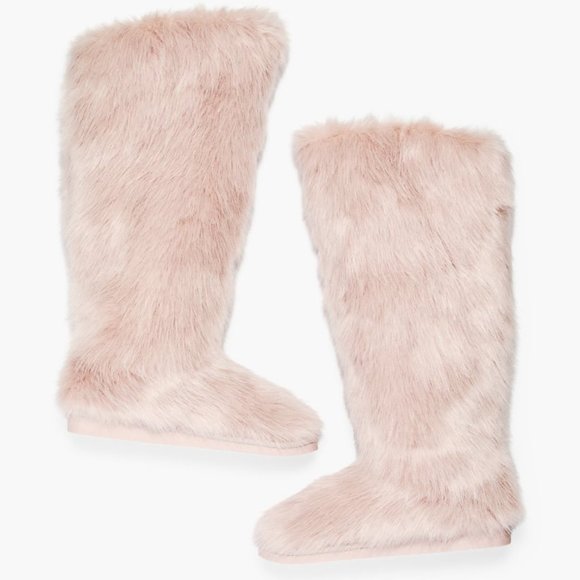 SHOEDAZZLE FAUX FUR KNEE HI BOOT 1" HEEL 16" SHAFT DBL PADDED SOLE PULL-ON - Picture 1 of 5